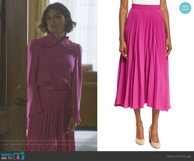 Co Reverse-Pleated Midi Skirt worn by Cristal Flores (Nathalie Kelley) on Dynasty