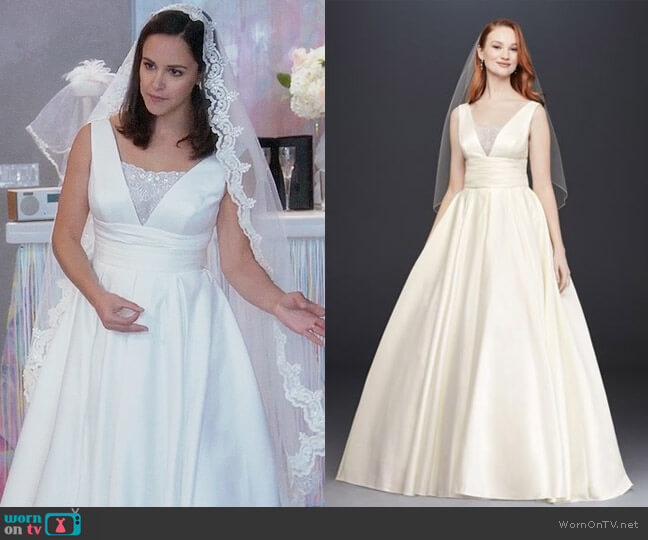 Davids Bridal Satin Cummerbund Ball Gown Wedding Dress in Ivory worn by Amy Santiago (Melissa Fumero) on Brooklyn Nine-Nine
