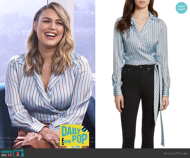Diane von Furstenberg Stripe Wrap Top worn by Carissa Loethen Culiner on E! News