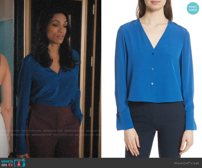 Diane von Furstenberg Cuffed Silk Blouse worn by Jane Ramos (Rosario Dawson) on Jane the Virgin