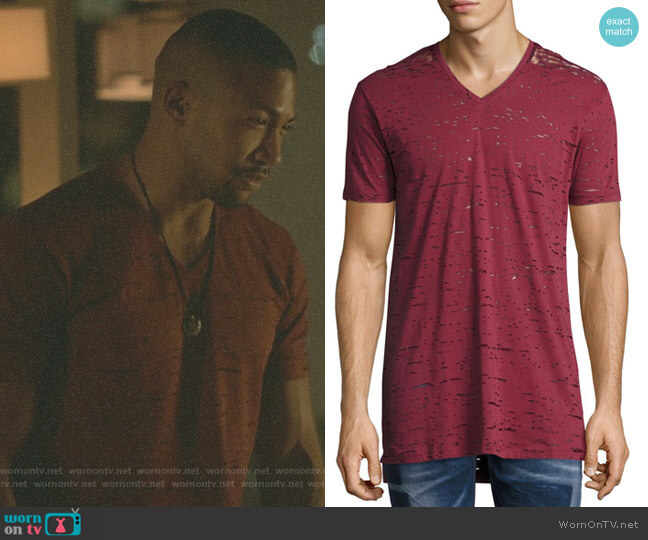 Diesel Garment-Wash Burnout V-Neck T-Shirt worn by Marcel Gerard (Charles Michael Davis) on The Originals