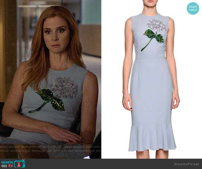 Dolce & Gabbana Hydrangea Embellished Flounce-Hem Dress worn by Donna Paulsen (Sarah Rafferty) on Suits