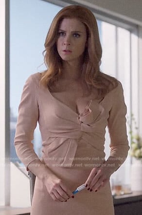 Donna’s blush bow front dress on Suits