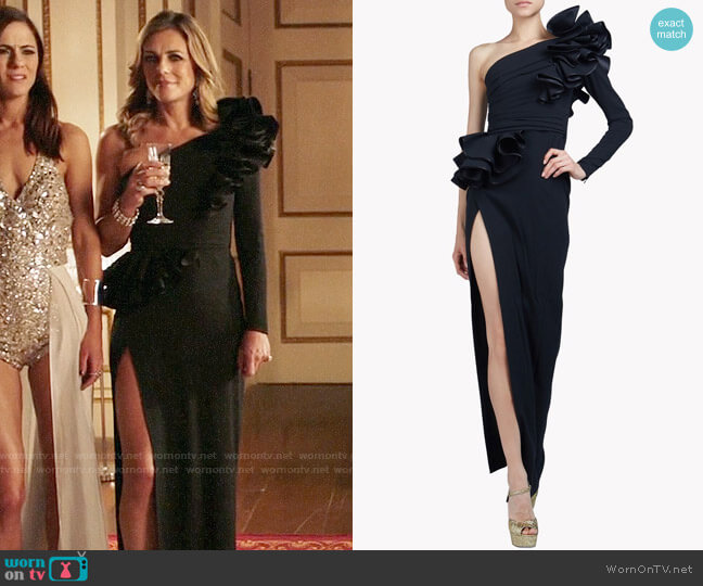 DSquared2 Colby Gown worn by Queen Helena (Elizabeth Hurley) on The Royals