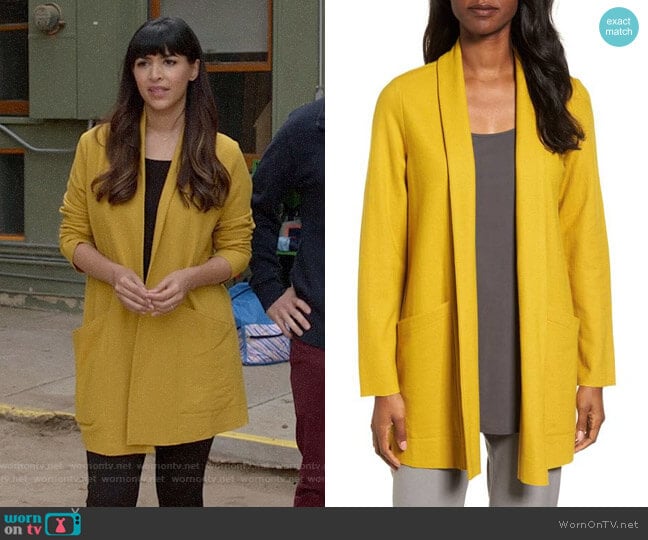 Eileen Fisher Boiled Wool Jersey Long Jacket worn by Cece Parekh (Hannah Simone) on New Girl