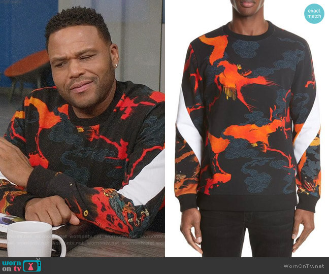Givenchy Fire Print Crewneck Sweatshirt worn by Andre Johnson (Anthony Anderson) on Black-ish