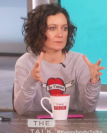 Sara’s gray heart print sweater on The Talk