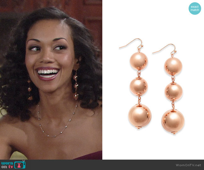 INC International Concepts Large Ball Triple Drop Earrings worn by Hilary Curtis (Mishael Morgan) on The Young and the Restless