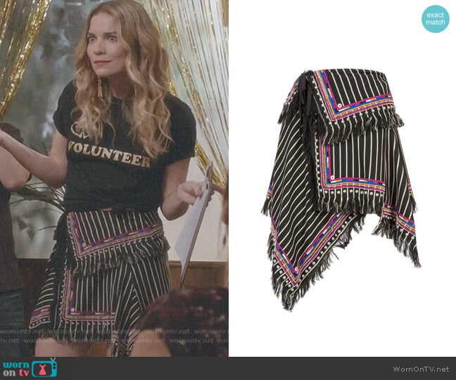 Isabel Marant Embroidered Striped Wrap Skirt worn by Alexis Rose (Annie Murphy) on Schitts Creek