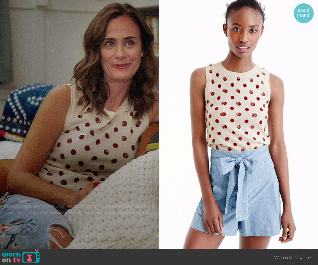 J.Crew Jackie Sweater Shell in Sequin Polka Dot worn by Maya (Diane Farr) on Splitting Up Together