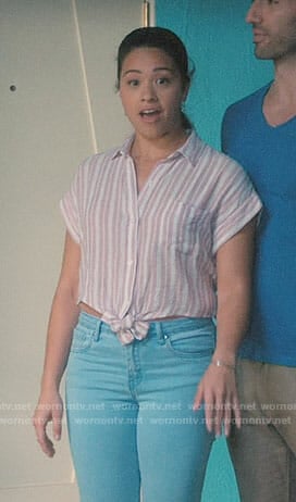 Jane’s pink striped tie-front shirt on Jane the Virgin