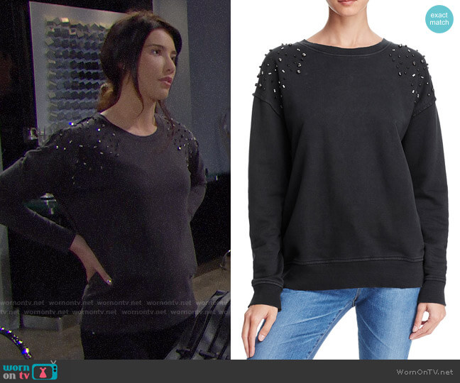Joes Jeans Studded-Shoulder Sweatshirt worn by Steffy Forrester (Jacqueline MacInnes Wood) on The Bold and the Beautiful