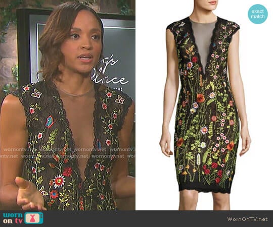 Jovani Cap-Sleeve Floral Open-Back Cocktail Dress worn by Lani Price (Sal Stowers) on Days of our Lives