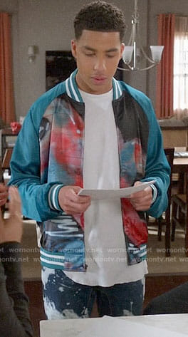 Junior’s graffiti print bomber jacket on Black-ish