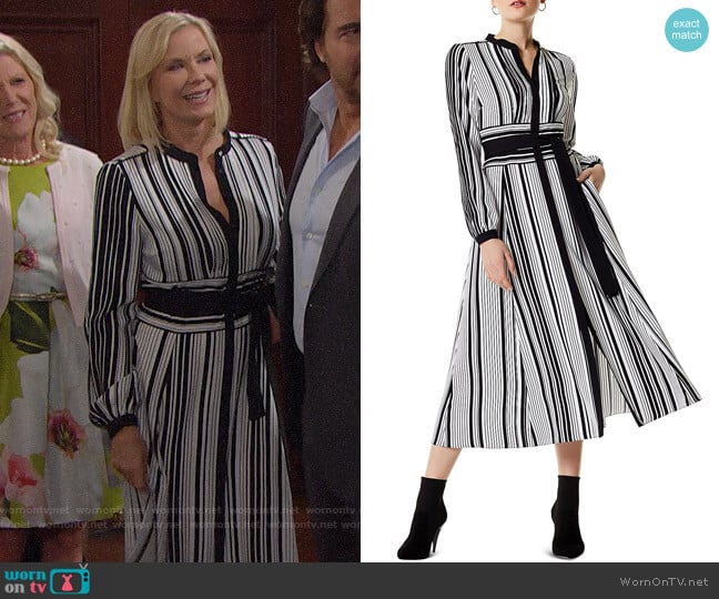 Karen Millen Striped Midi Shirt Dress worn by Brooke Logan (Katherine Kelly Lang) on The Bold and the Beautiful