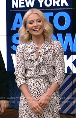 Kelly’s white floral ruffled dress on Live with Kelly and Ryan