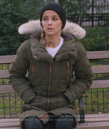 Lizzie’s green parka with fur trim hood on Instinct