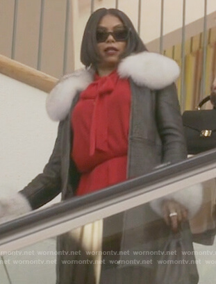 Cookie’s black leather fur collar coat on Empire