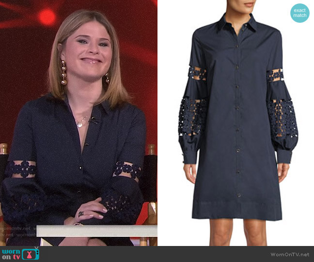 Lela Rose Lace-Inset Full-Sleeve Poplin Shirtdress worn by Jenna Bush Hager on Today