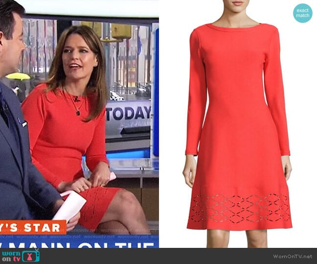 Lela Rose Laser-Cut Hem Knit Flare Dress worn by Savannah Guthrie on Today