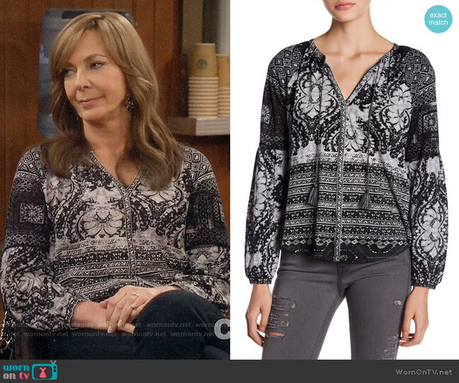 Lucky Brand Mixed Print Split Neck Top worn by Bonnie Plunkett (Allison Janney) on Mom
