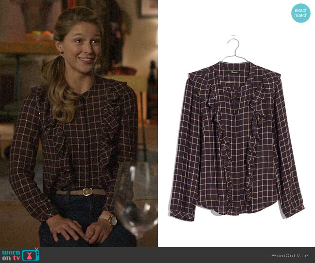 Madewell Plaid Ruffle Front Blouse worn by Kara Danvers (Melissa Benoist) on Supergirl