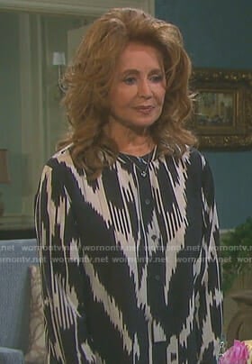 Maggie’s black ikat print blouse on Days of our Lives