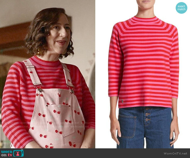 Marc Jacobs Stripe Mock Neck Sweater worn by Carol Pilbasian (Kristen Schaal) on Last Man On Earth