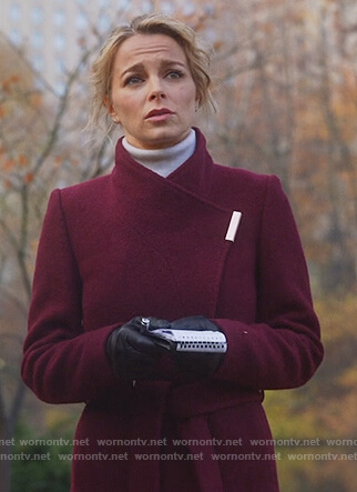 Lizzie’s maroon wrap coat on Instinct