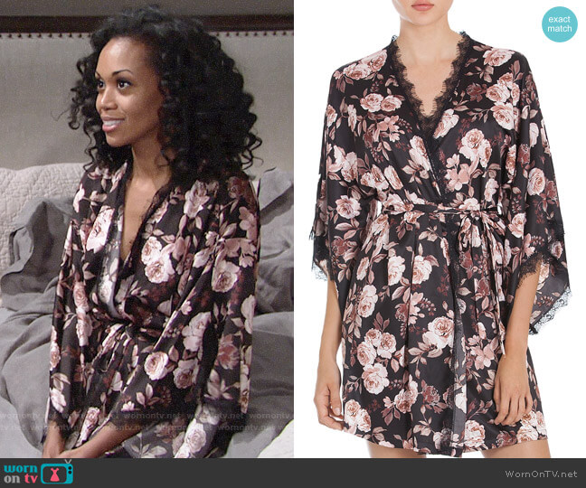 Midnight Bakery Lace-Trimmed Floral Kimono worn by Hilary Curtis (Mishael Morgan) on The Young and the Restless