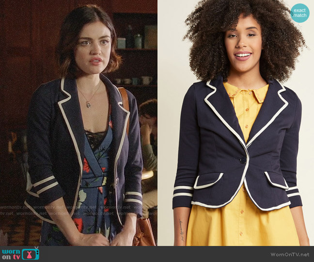 Academia Ahoy Blazer in Navy from Modcloth worn by Stella Abbott (Lucy Hale) on Life Sentence