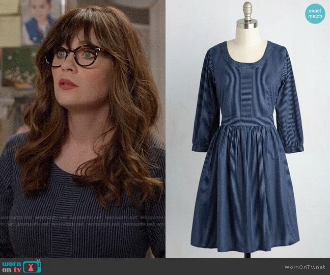 Mata Traders Team-Building Breakfast A-Line Dress worn by Jessica Day (Zooey Deschanel) on New Girl