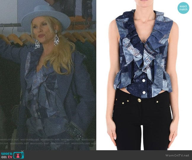 Moschino Sleeveless Shirt worn by Alexis Carrington (Elaine Hendrix) on Dynasty