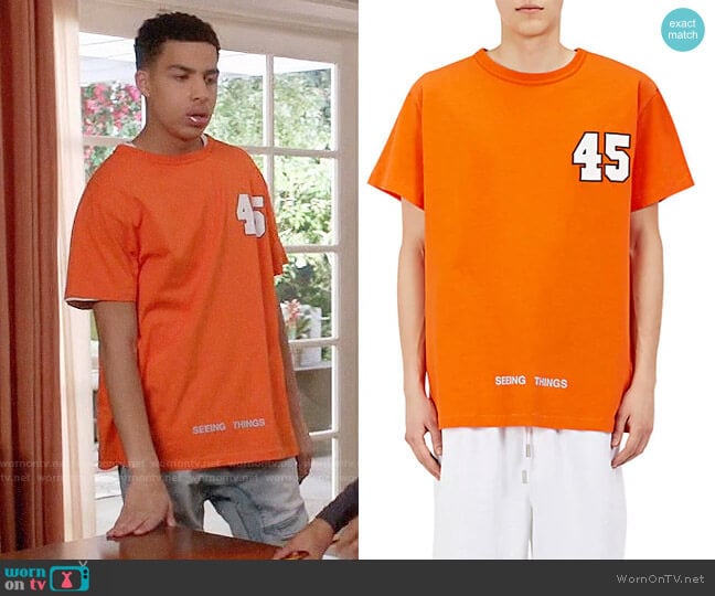 Off White c/o Virgil Abloh Seeing Things T-shirt worn by Andre Johnson Jr (Marcus Scribner) on Black-ish