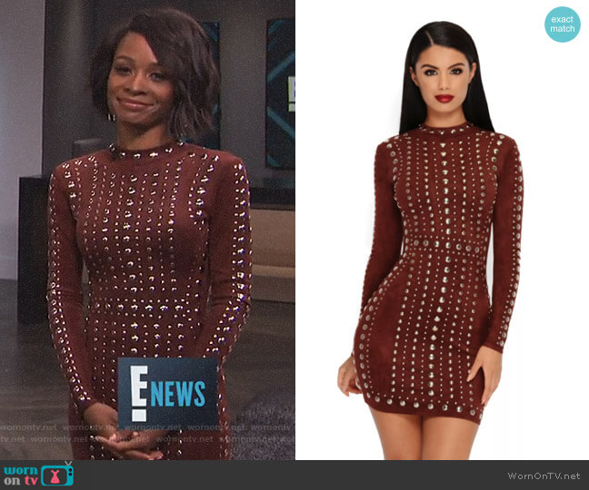 Oh Polly Tell Me About It Stud Suede Mini Dress worn by Zuri Hall on E! News