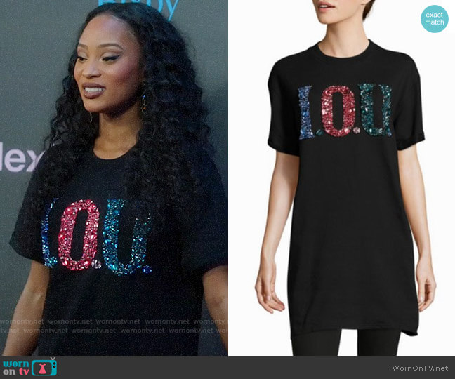 Opening Ceremony Embellished IOU T-shirt Dress worn by Tangey Turner (Pepi Sonuga) on Famous in Love