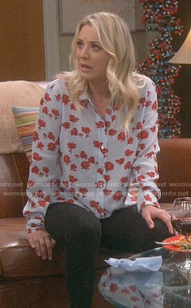Penny’s blue shirt with red flowers on The Big Bang Theory