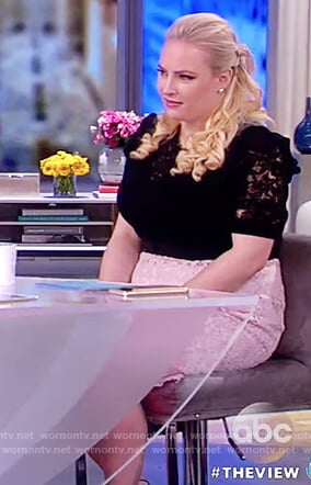 Meghan’s black lace top and pink lace skirt on The View