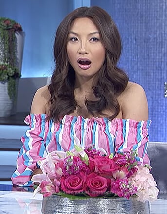 Jeannie’s pink striped off shoulder top on The Real