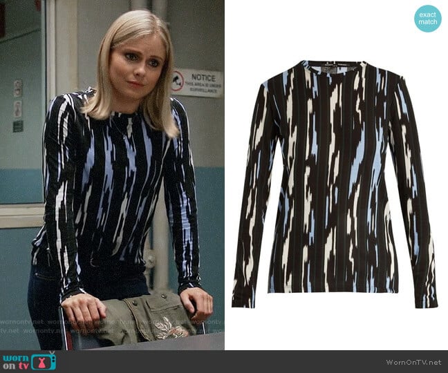 Proenza Schouler Ikat Long-sleeved Cotton T-shirt worn by Liv Moore (Rose McIver) on iZombie