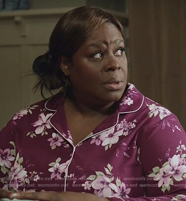 Ruby’s purple floral print pajamas on Good Girls