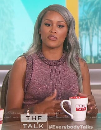 Eve’s purple metallic ruffle dress on The Talk