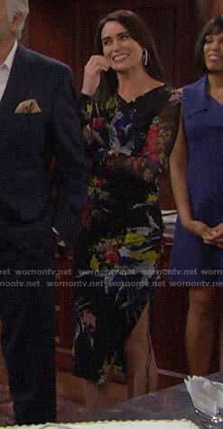 Quinn’s black floral long sleeve dress on The Bold and the Beautiful
