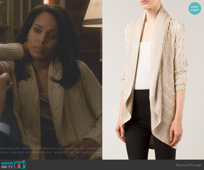 Ralph Lauren Black Cable Knit Open Front Cardigan worn by Olivia Pope (Kerry Washington) on Scandal