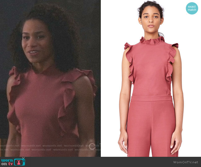 Rebecca Taylor Stretch Suiting Ruffle Top worn by Maggie Pierce (Kelly McCreary) on Greys Anatomy