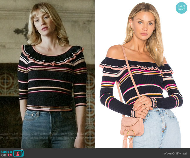 Rebecca Taylor Striped Ruffle Top worn by Melissa Shart (January Jones) on Last Man On Earth