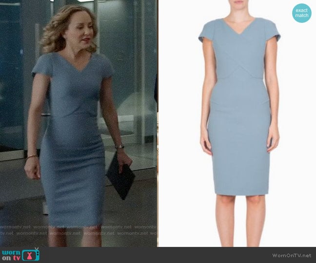 Roland Mouret Tournay Dress in Light Slate worn by Marissa Morgan (Geneva Carr) on Bull