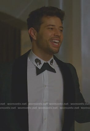 Sam’s white embroidered cheetah collar shirt on Dynasty