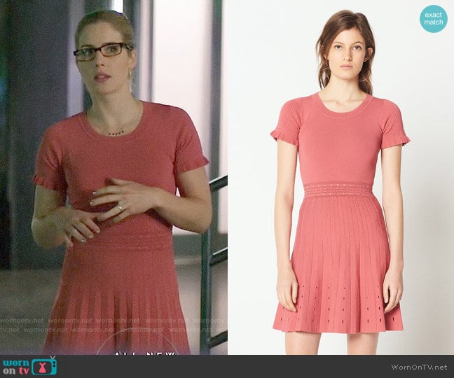 Sandro Etor Dress in Raspberry worn by Felicity Smoak (Emily Bett Rickards) on Arrow