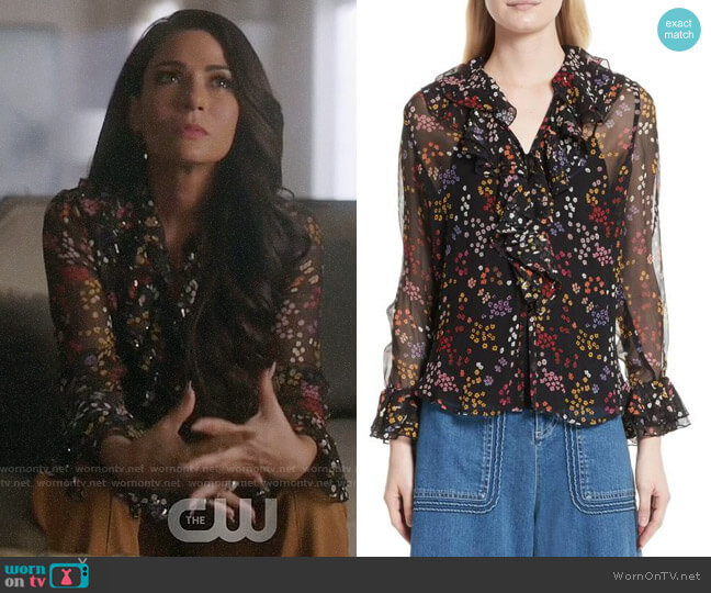 See by Chloe Floral Silk Blouse worn by Hermione Lodge (Marisol Nichols) on Riverdale